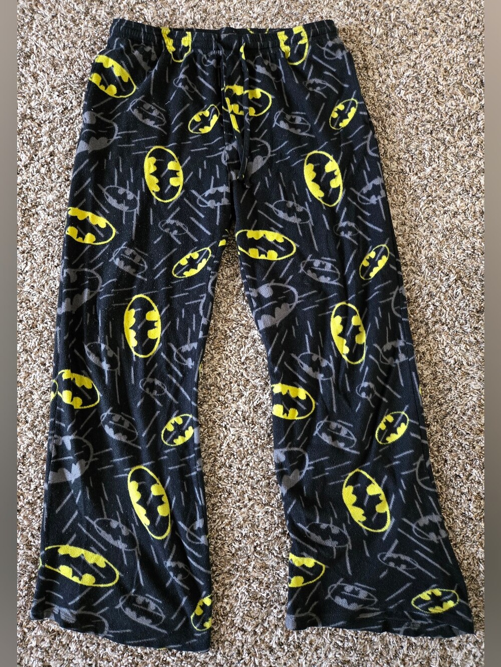DC Comics Batman Logo Print Fleece Pajama Pants Mens XL Black & Yellow